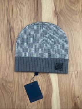 Louis Vuitton Gray Checkered Knit Beanie